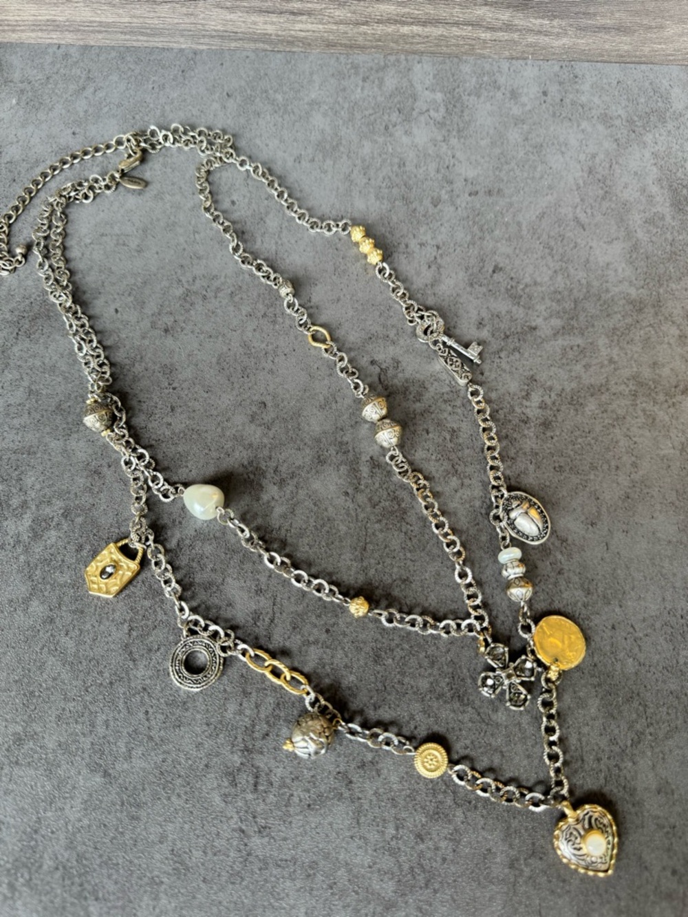 Chico's Two-Tone Mixed Metal Charm Layered Necklace in Silver & Gold